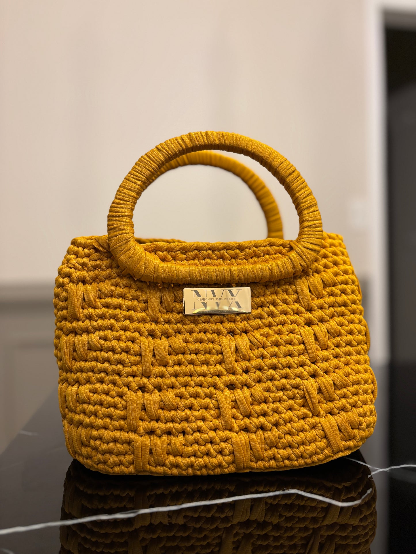 Crocheted Women's Small Yellow Handbag