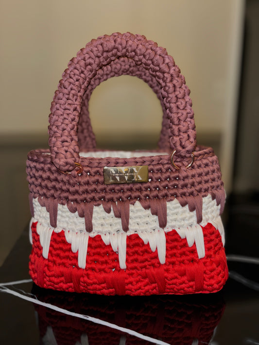 Crocheted Women's Multicolor Handbag With Zig-Zag Pattern