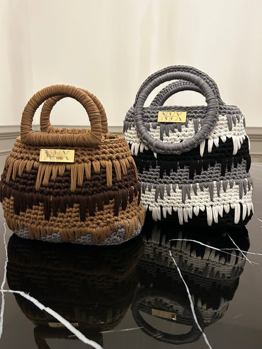 Crocheted Women's Multicolor Handbag Set of Two With Zig-Zag Patterns