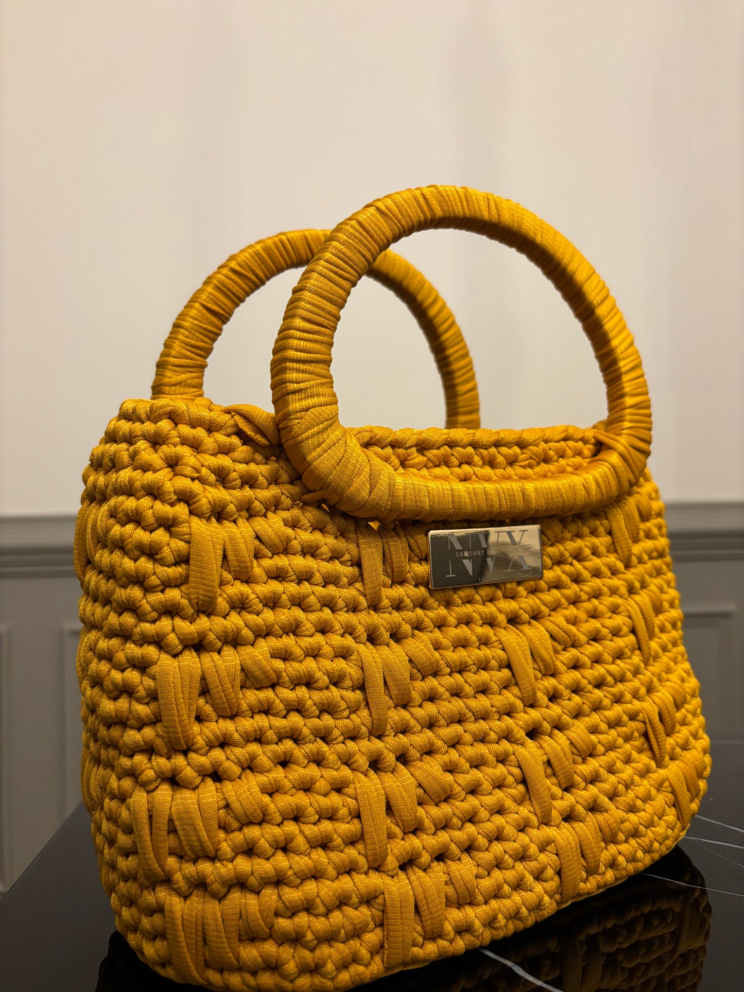 Crocheted Women's Small Yellow Handbag